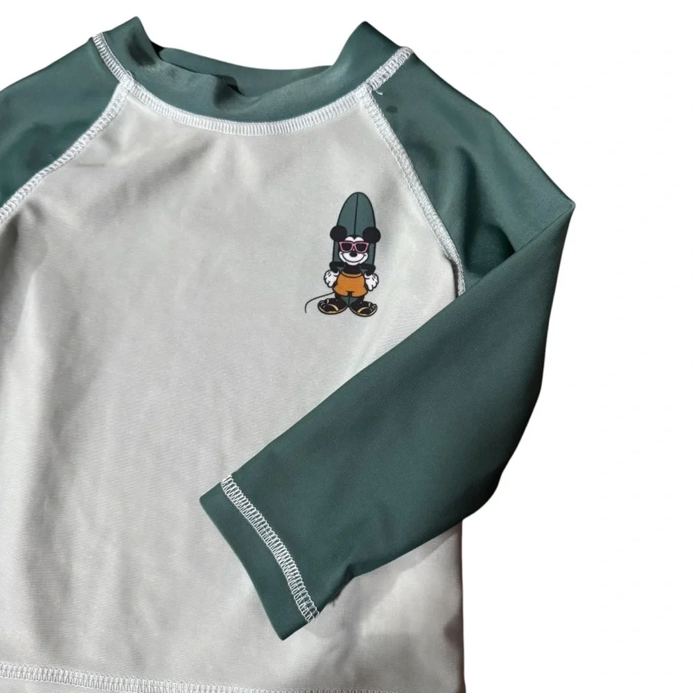Disney Mickey Mouse Boys 12 m Long Sleeve Rashguard Swim Shirt Surf Beach Sage